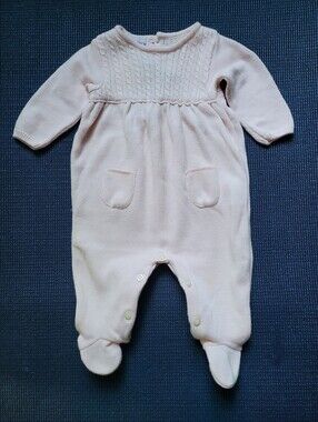 Neck&Neck Spanish Knit Footed One-Piece Romper in Light Pink  3mth